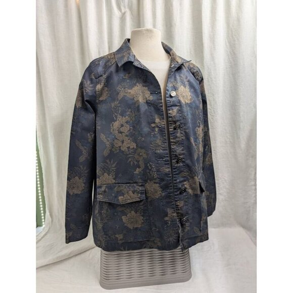 Caffe Marrahesh Jackets & Blazers - Caffe Marrahesh women's large Navy and floral light button up jacket casual F8